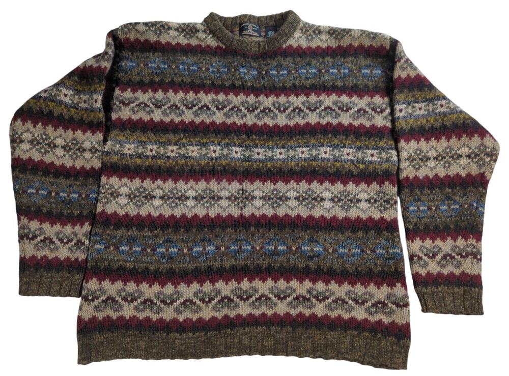 VTG American Eagle Outfitters Mens L Wool Silk Fair Isle Sweater Made HK 90s